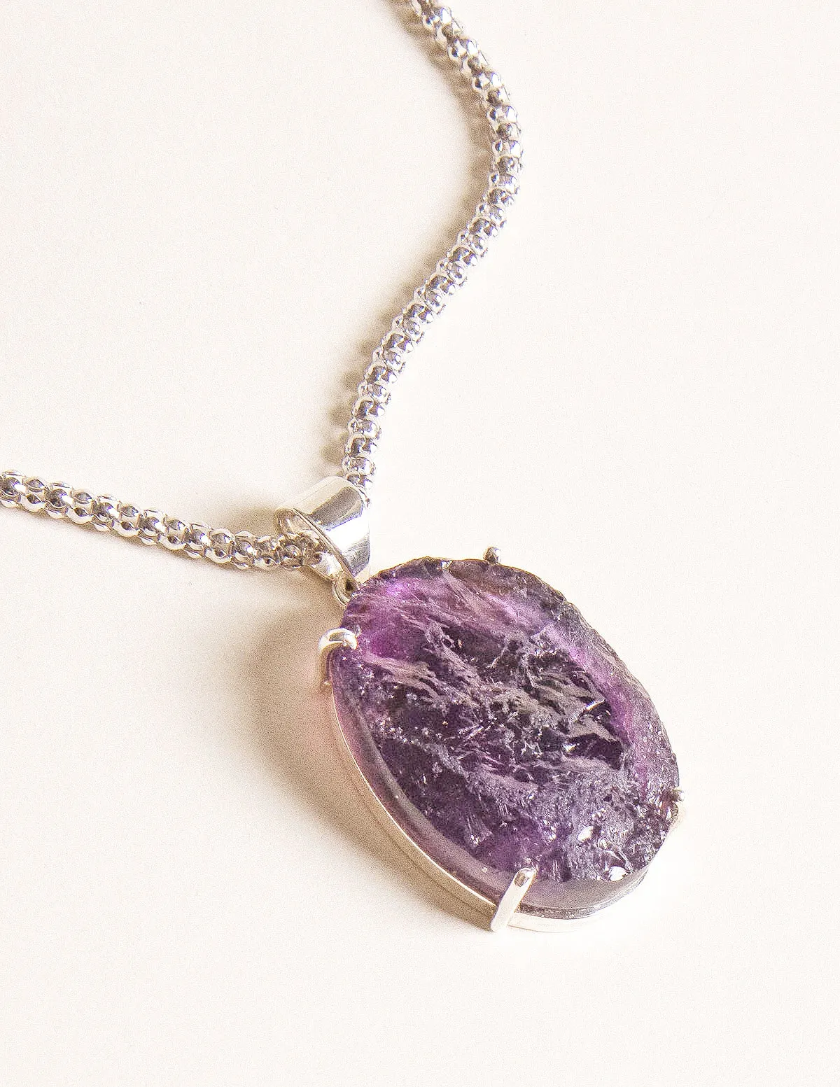 Raw Amethyst Oval Gemstone Pendant