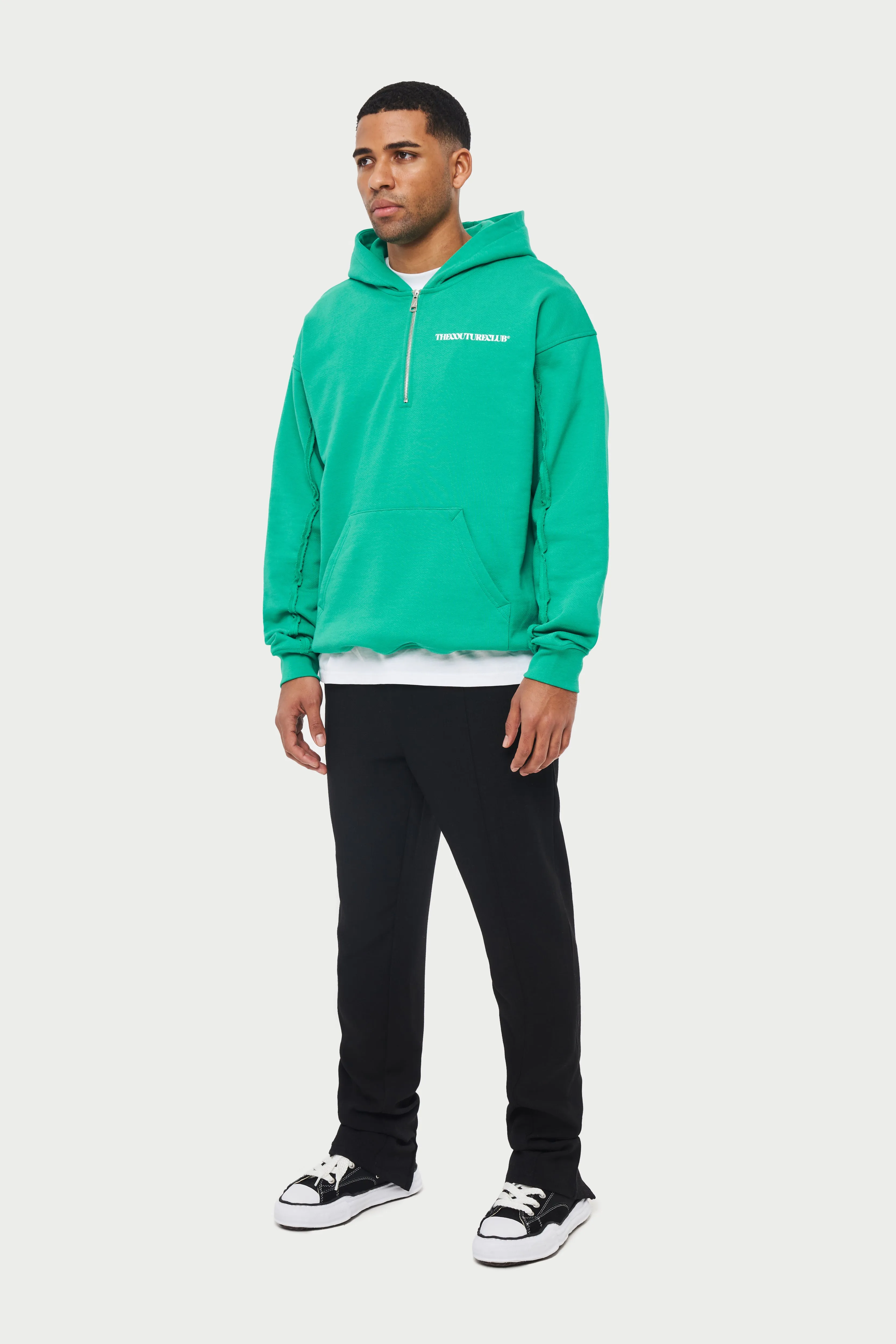 RAW SEAM QUARTER ZIP HOODIE - BRIGHT GREEN