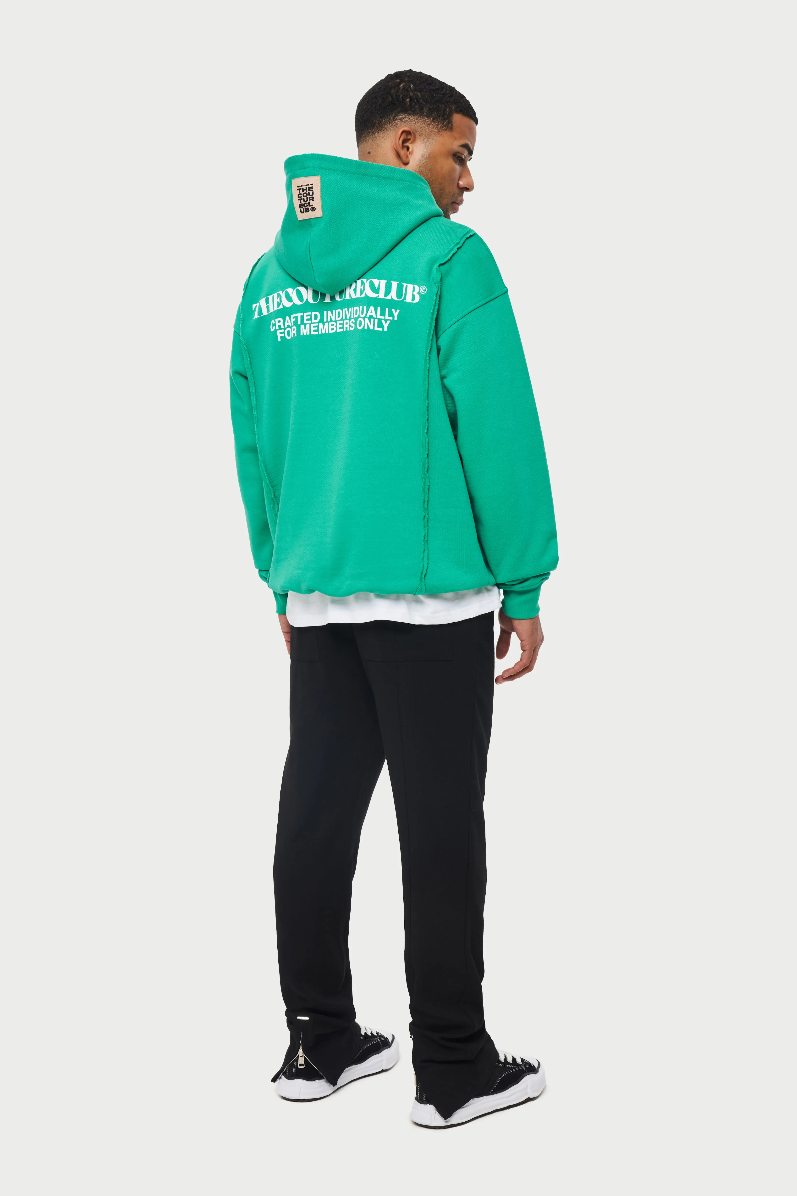 RAW SEAM QUARTER ZIP HOODIE - BRIGHT GREEN