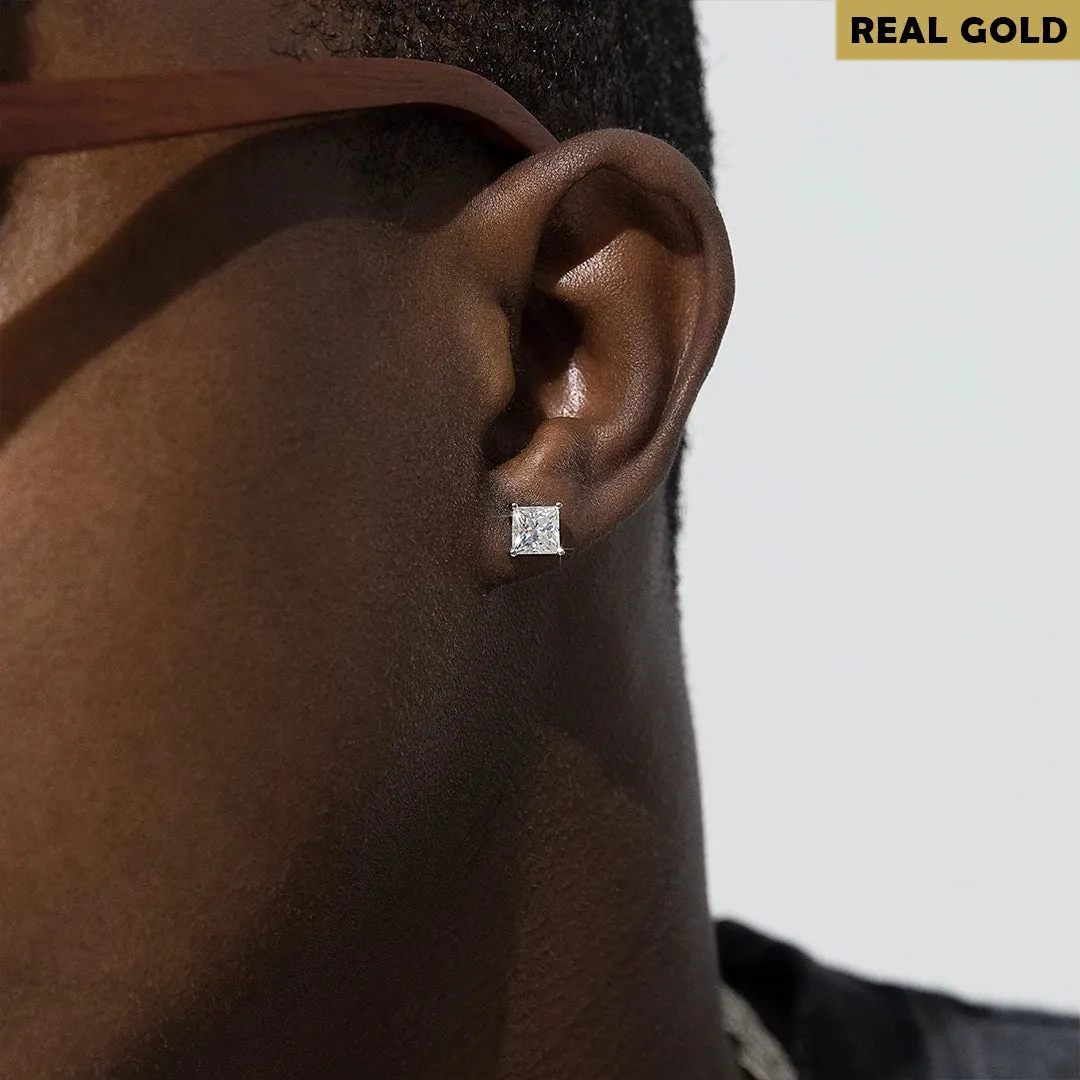 Real Gold Princess cut Moissanite Stud Earrings