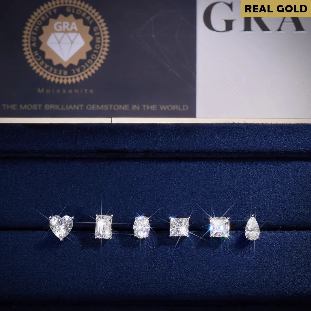 Real Gold Princess cut Moissanite Stud Earrings