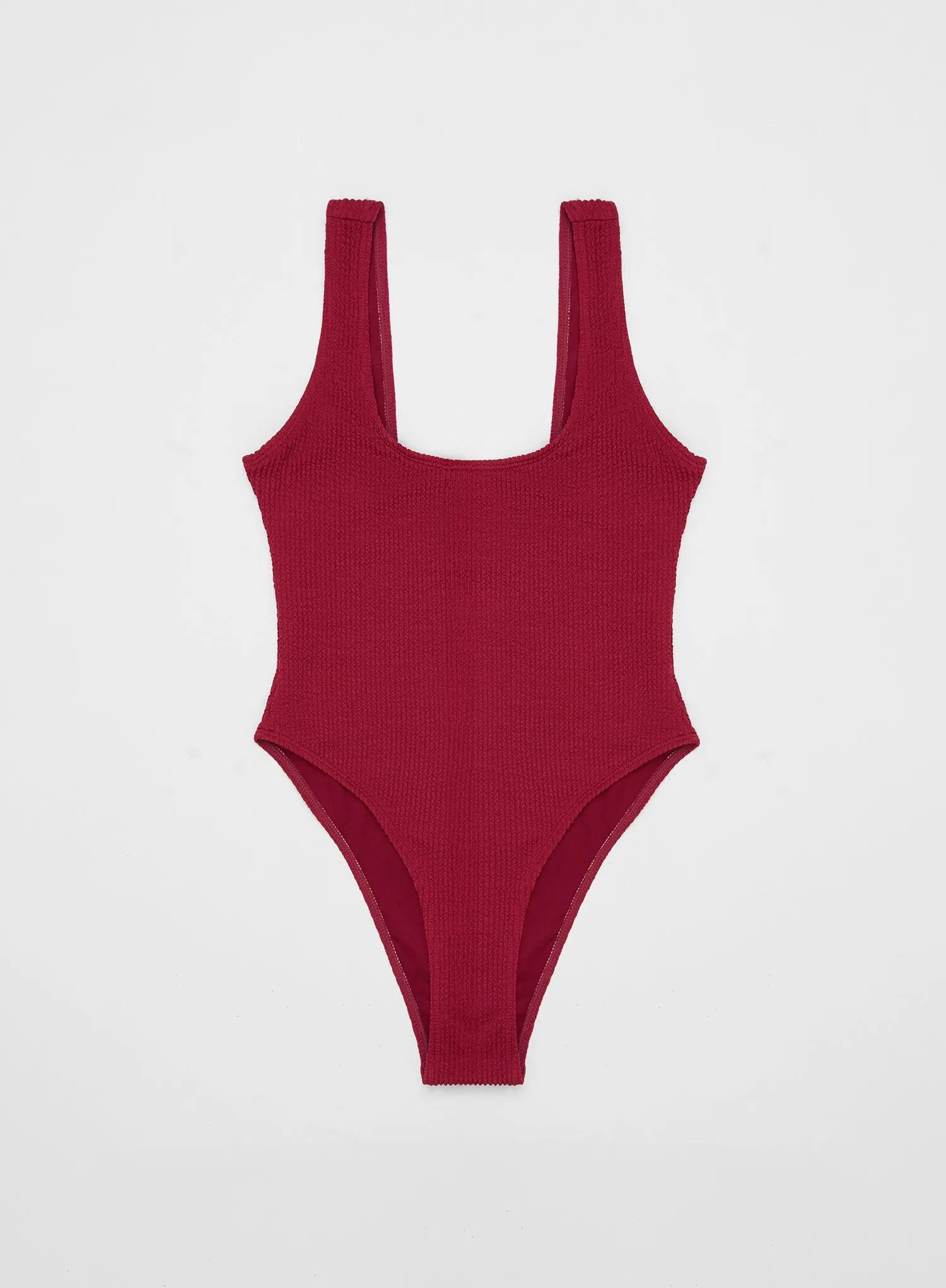 Red Crinkle High Leg Swimsuit- Roc