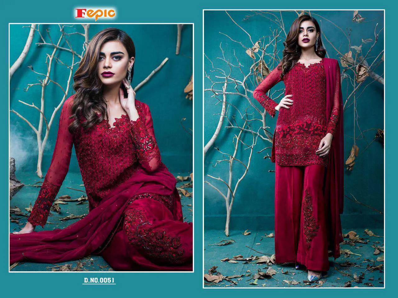 Red Rosemeen Festive Pakistani Designer Heavy Embroidered Salawar Kameez