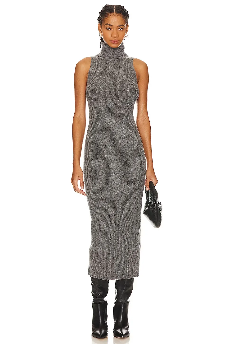 Rib Sleeveless Turtleneck Sweater Dress - Heather Grey