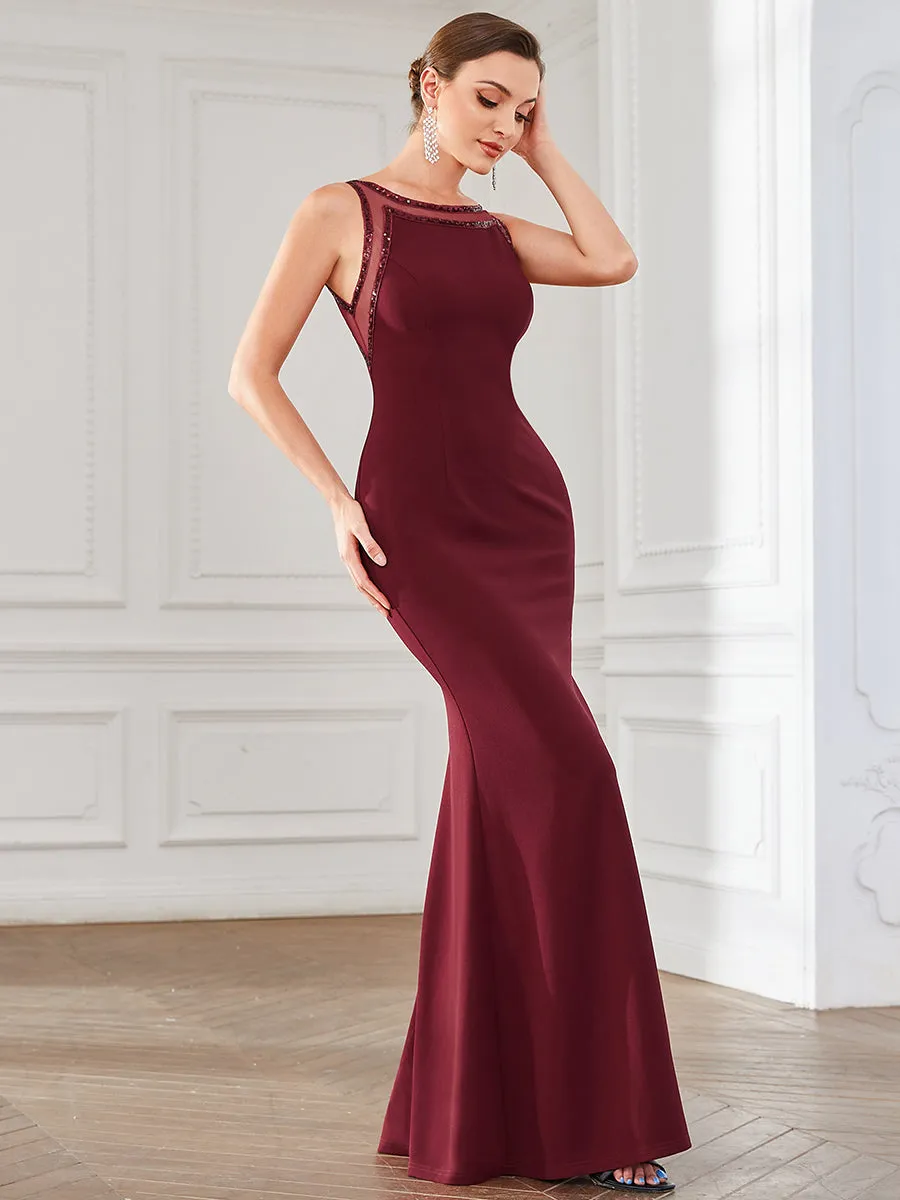 Round Neck Backless Sleeveless A Line Wholesale Evening Dresses