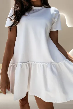 Ruffle Hem Round Neck Short Sleeve Mini Dress