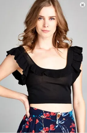 Ruffle Shoulder Crop Top