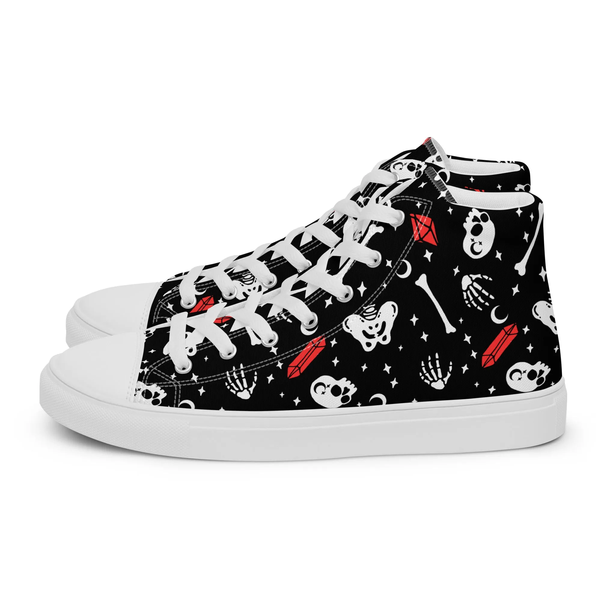 Skulls & Crystals Women’s High Top Shoes - Vegan Gothic Sneakers - Comfortable Goth Trainers - Grunge Dark Kawaii Style