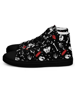 Skulls & Crystals Women’s High Top Shoes - Vegan Gothic Sneakers - Comfortable Goth Trainers - Grunge Dark Kawaii Style