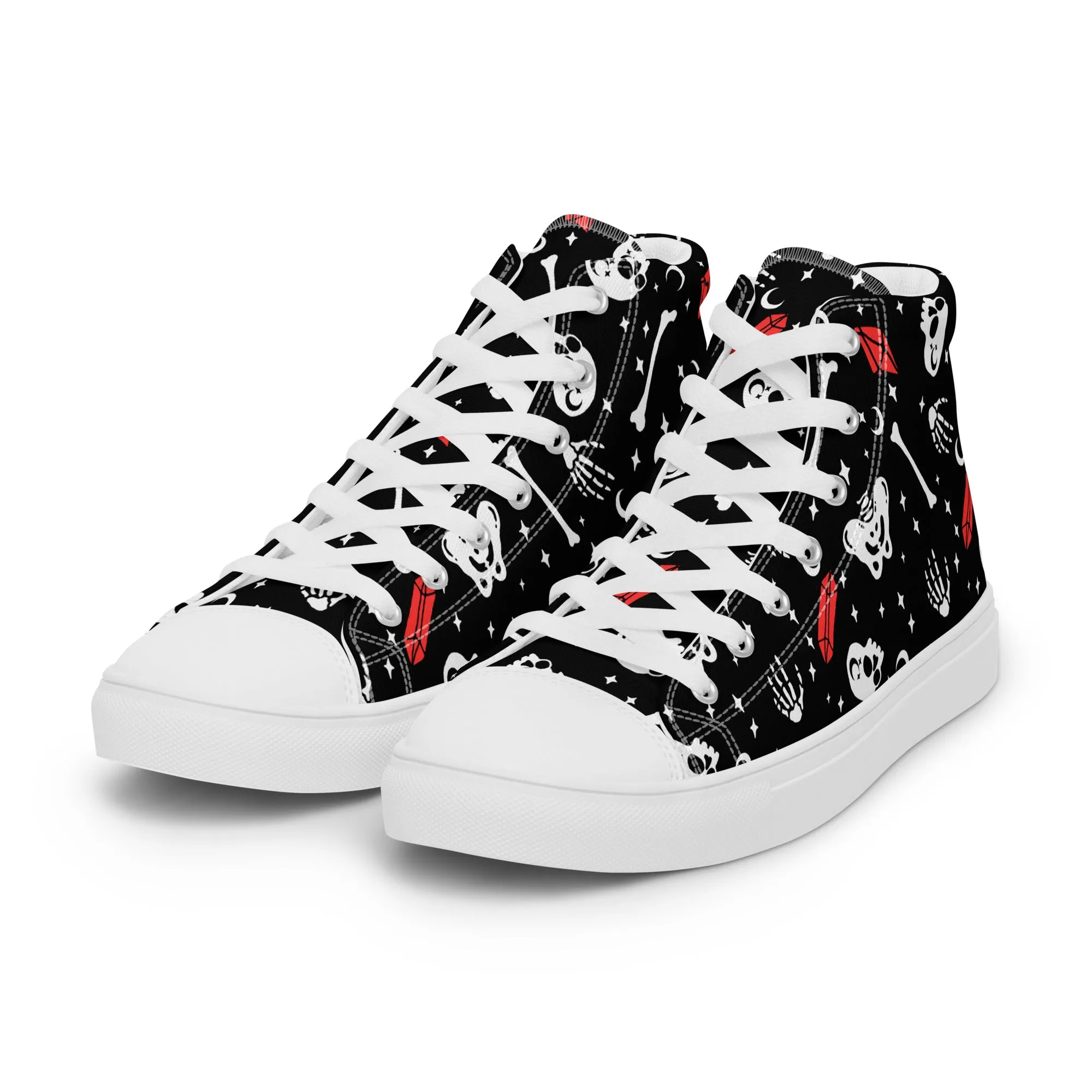 Skulls & Crystals Women’s High Top Shoes - Vegan Gothic Sneakers - Comfortable Goth Trainers - Grunge Dark Kawaii Style