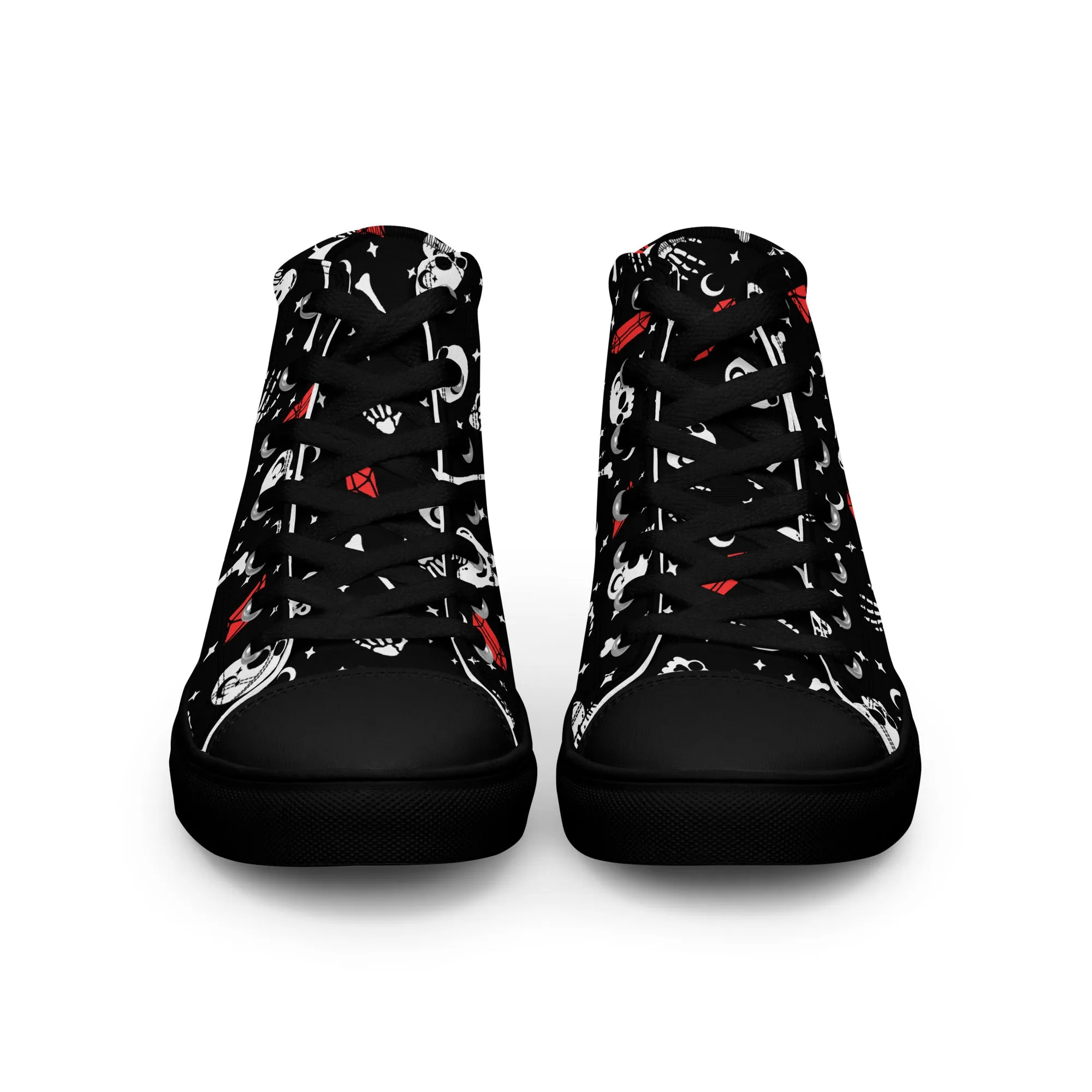 Skulls & Crystals Women’s High Top Shoes - Vegan Gothic Sneakers - Comfortable Goth Trainers - Grunge Dark Kawaii Style