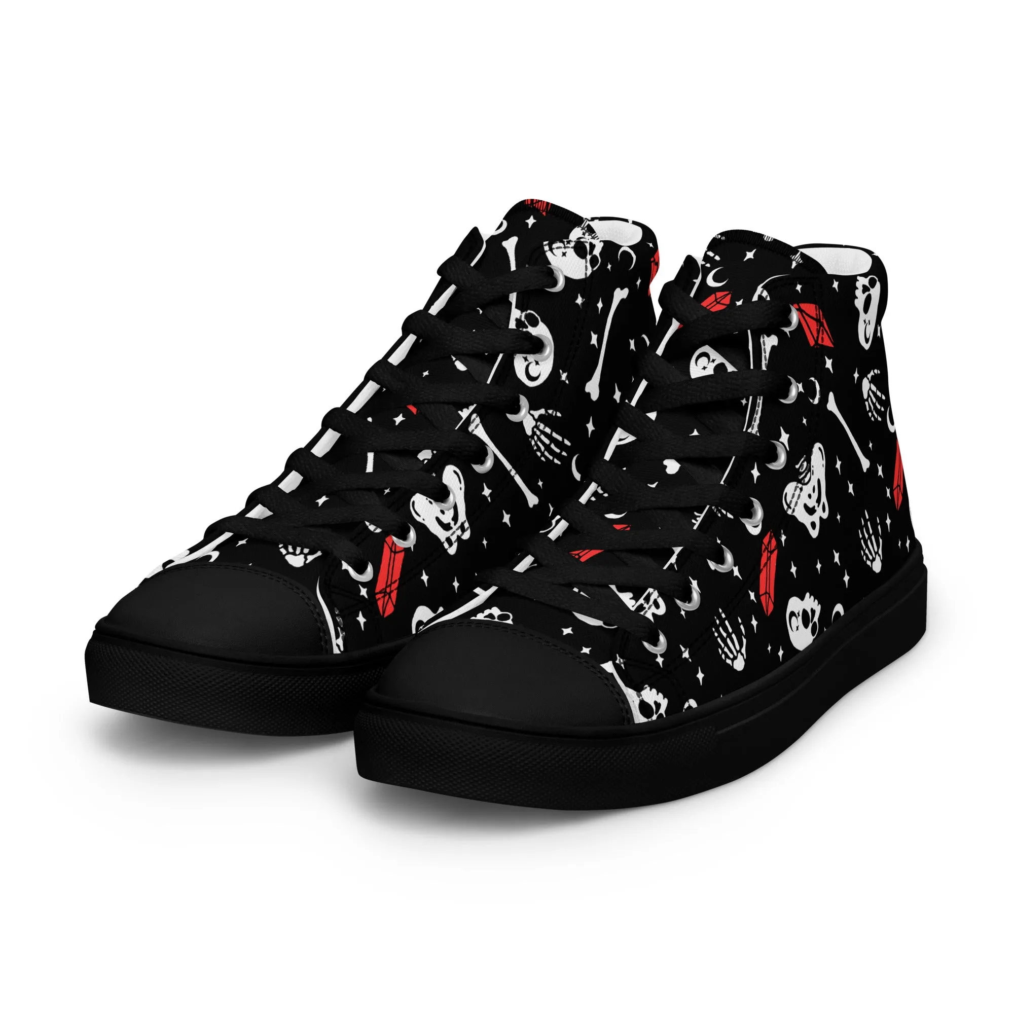 Skulls & Crystals Women’s High Top Shoes - Vegan Gothic Sneakers - Comfortable Goth Trainers - Grunge Dark Kawaii Style