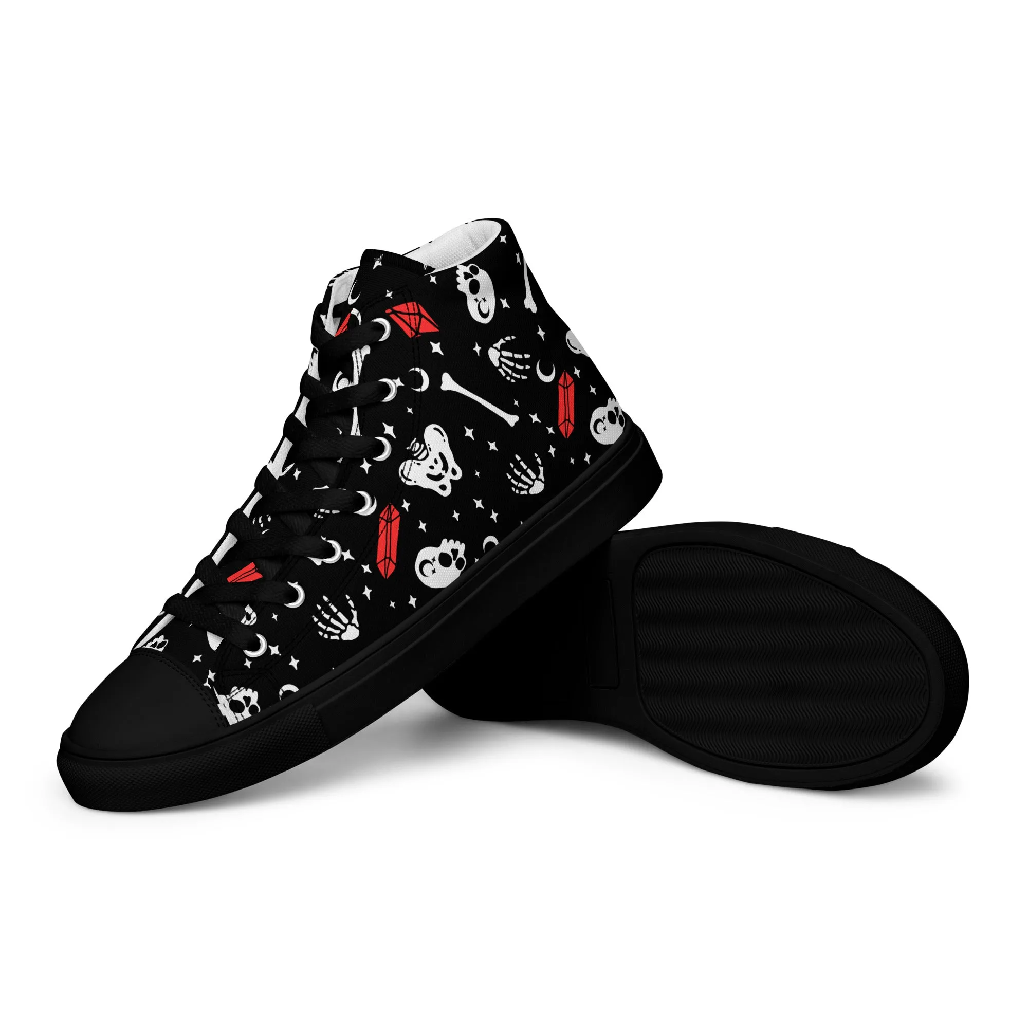 Skulls & Crystals Women’s High Top Shoes - Vegan Gothic Sneakers - Comfortable Goth Trainers - Grunge Dark Kawaii Style