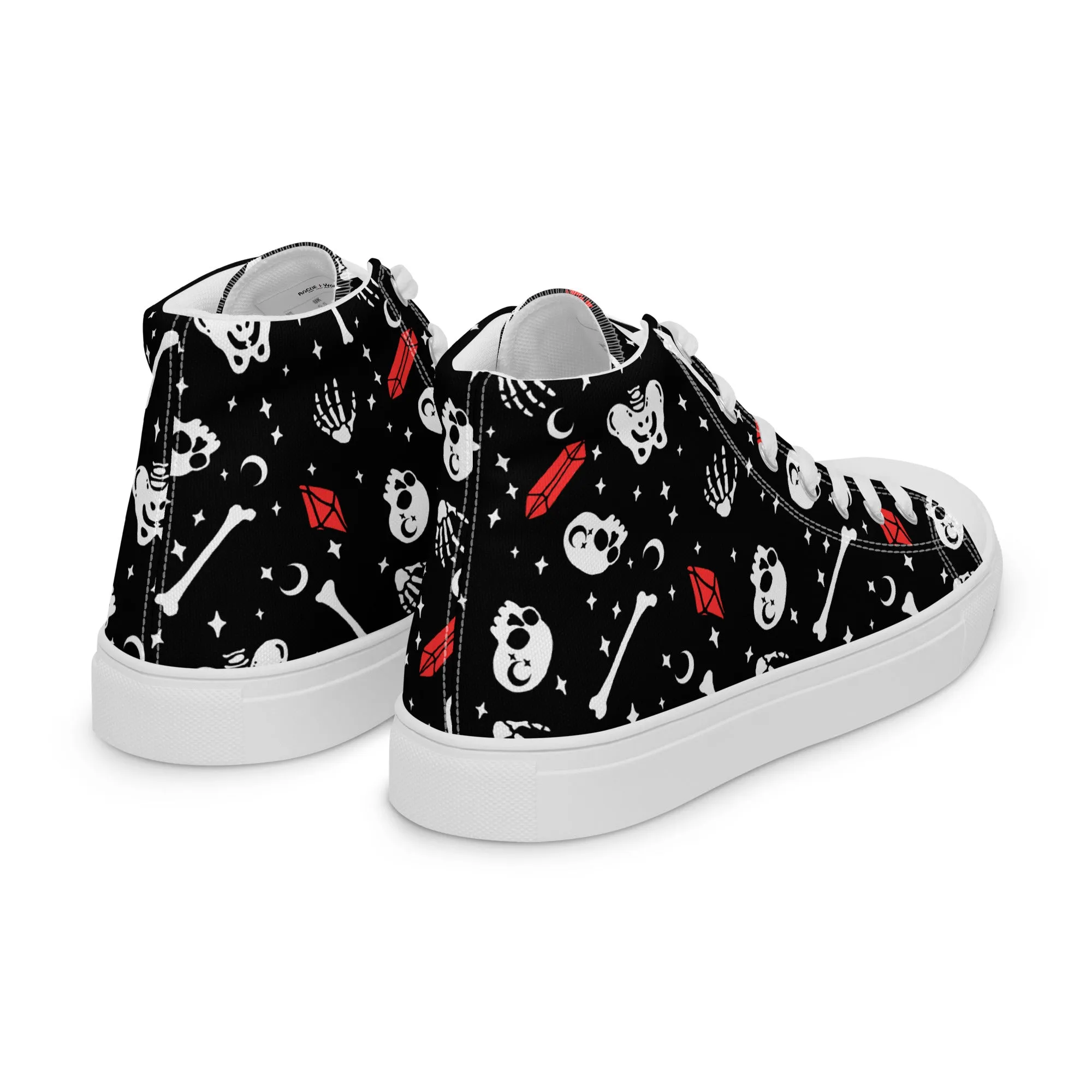 Skulls & Crystals Women’s High Top Shoes - Vegan Gothic Sneakers - Comfortable Goth Trainers - Grunge Dark Kawaii Style