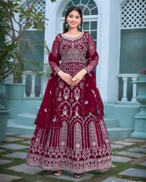 Soft Net and Satin Embroidered Anarkali Suits Plus