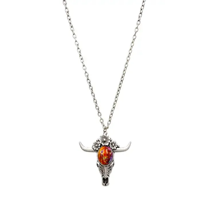 Southwestern Longhorn Pendant Long Necklace