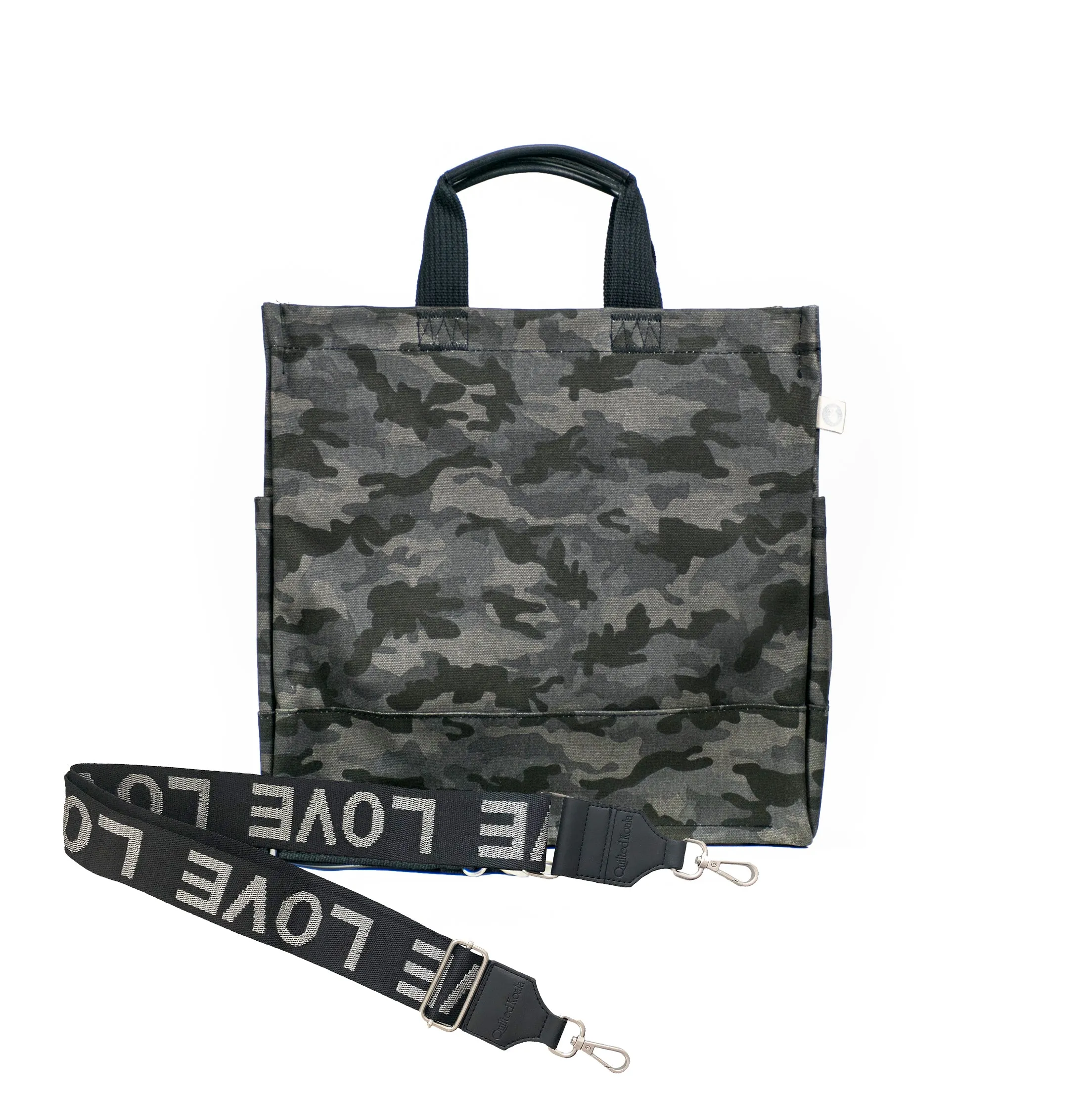 Split Letter Monogram Black Camo North South Bag with Stripe Strap