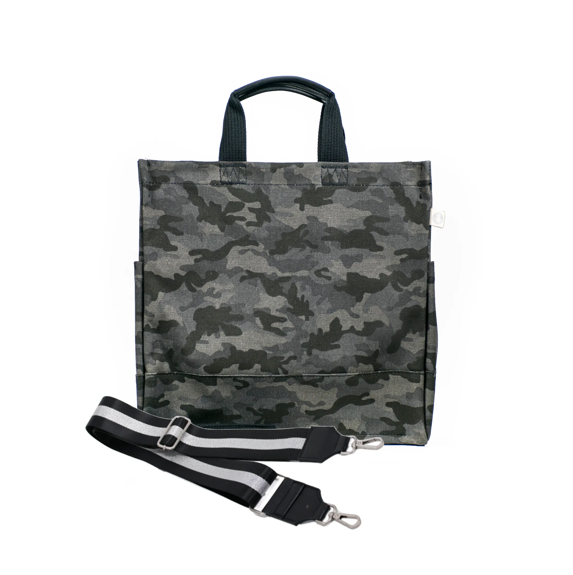 Split Letter Monogram Black Camo North South Bag with Stripe Strap