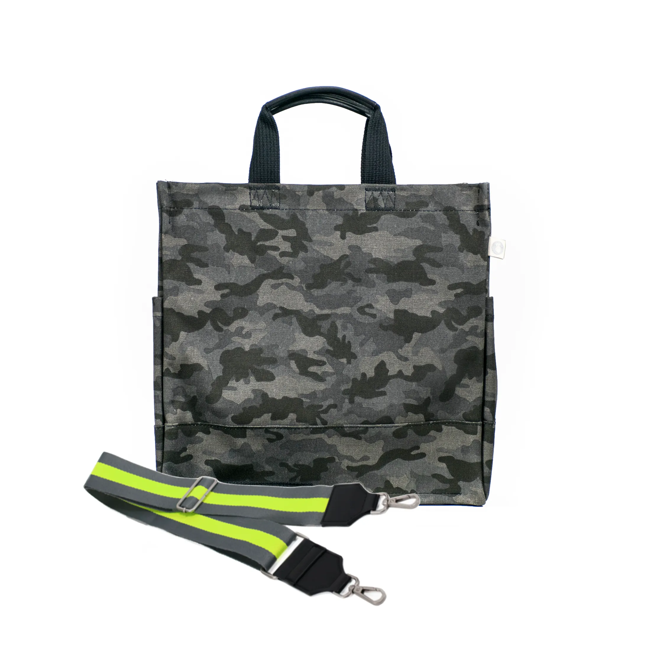 Split Letter Monogram Black Camo North South Bag with Stripe Strap