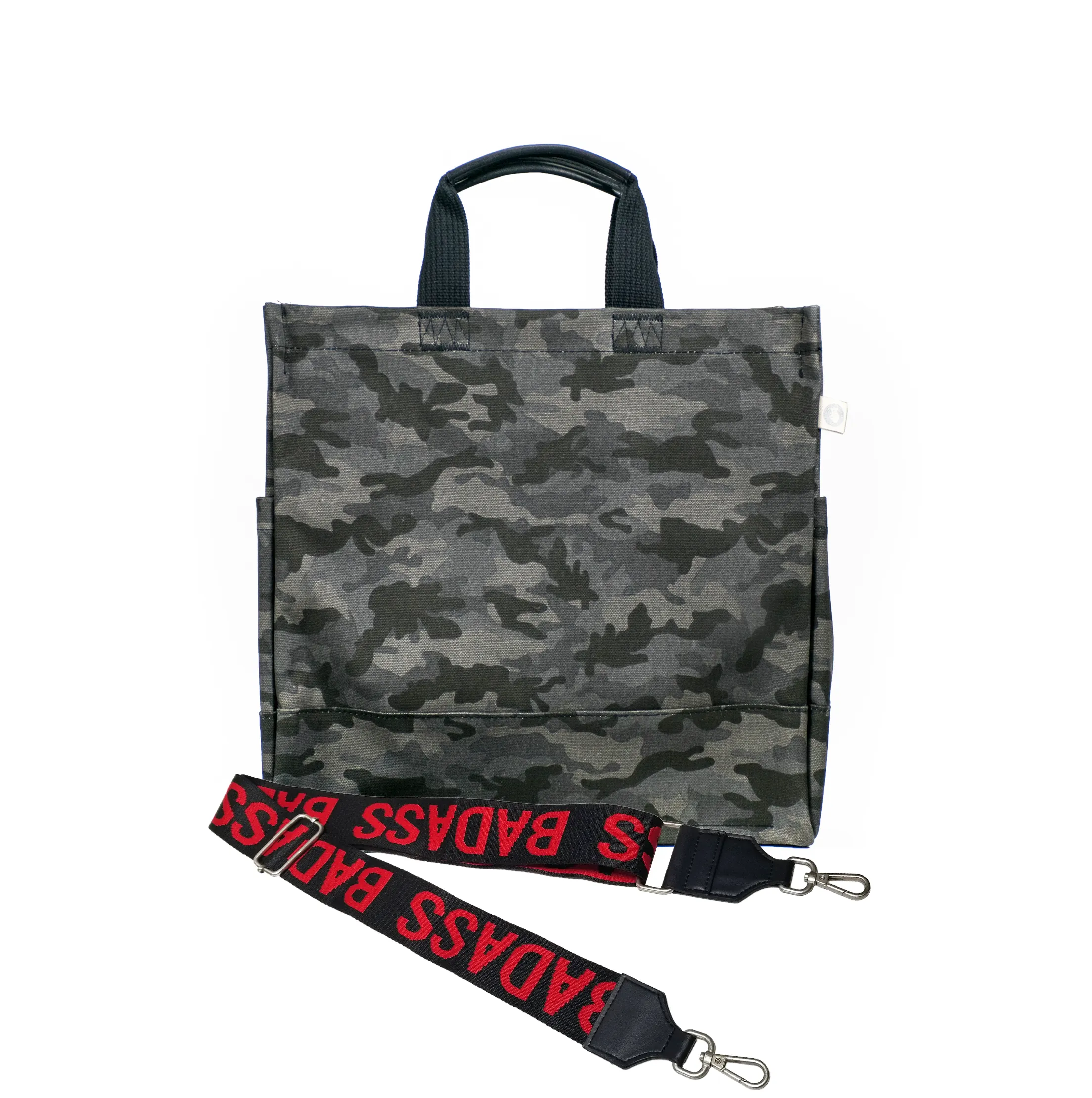 Split Letter Monogram Black Camo North South Bag with Stripe Strap