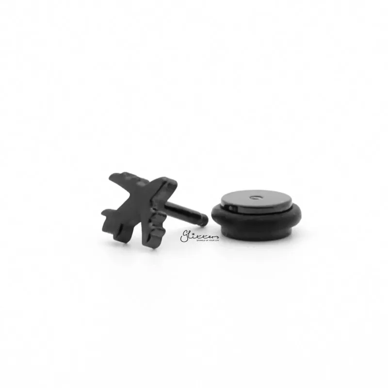 Stainless Steel Airplane Fake Plug Earring - Black