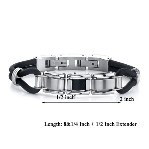 Stainless Steel Carbon Fiber and Rubber Cord Bracelet