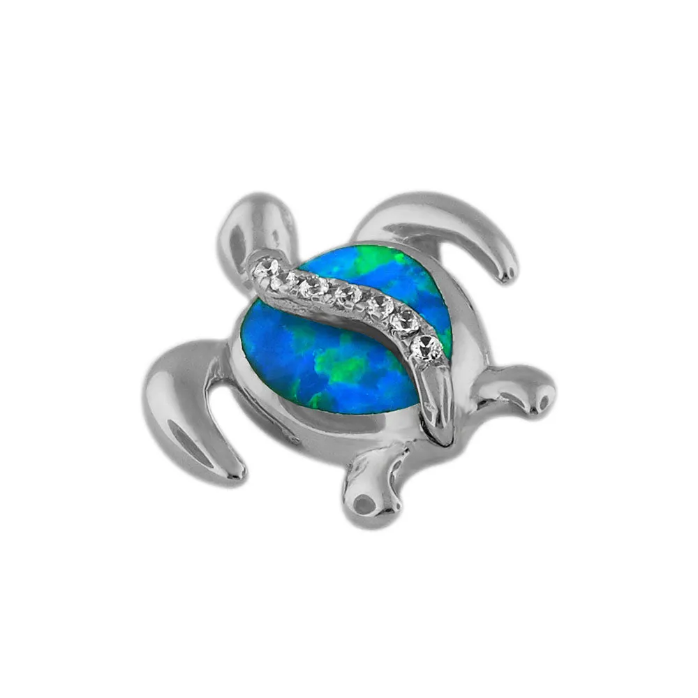 Sterling Silver Synthetic Blue Opal Turtle Pendant Necklace, 16 2" Extender