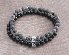 Stone & Steel Bead 2 Row Black Bracelet