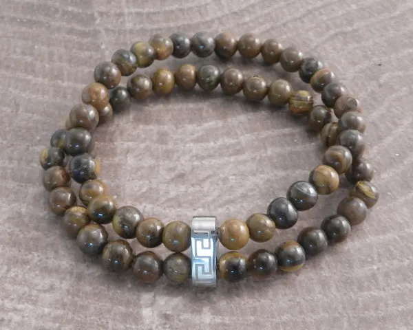 Stone & Steel Bead 2 Row Black Bracelet