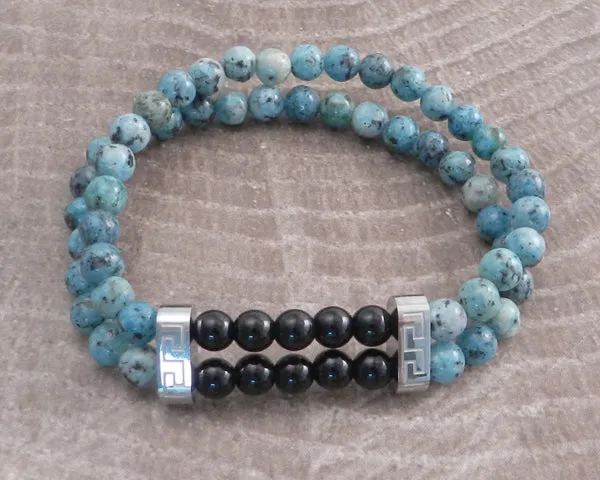 Stone & Steel Bead 2 Row Black Bracelet