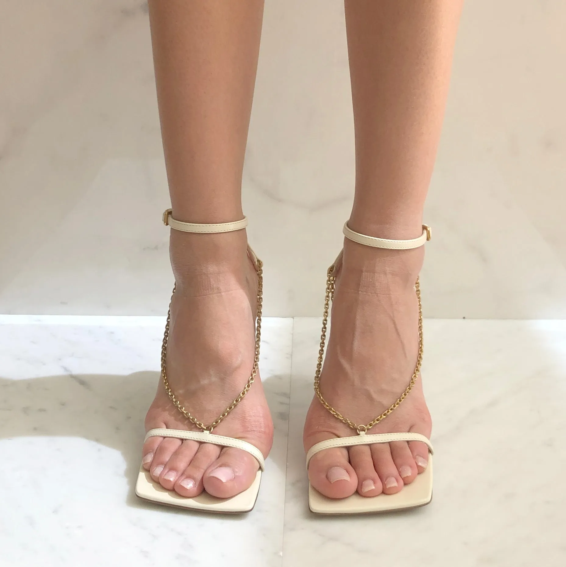 Stretch Chain Sandals 90, Sea Salt