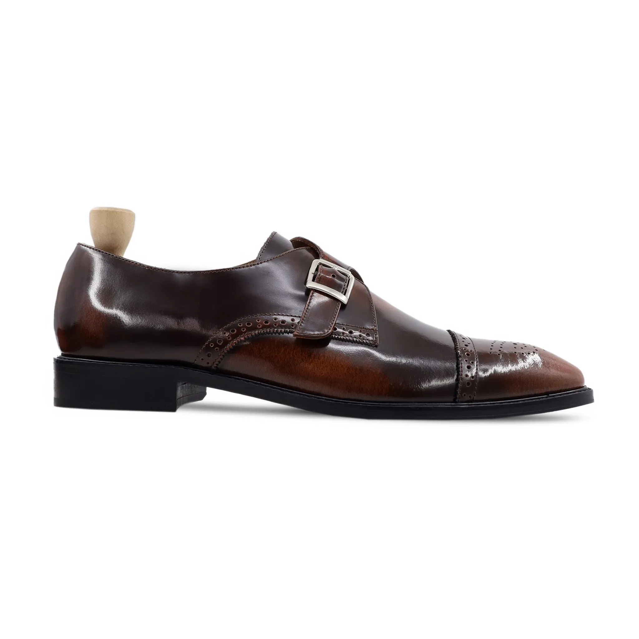 Strombus - Men's Burnish Tan  Box Leather High Shine Leather Single Monkstrap