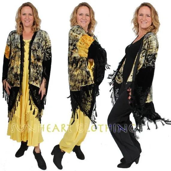 Sunheart Silk Velvet Paris Flapper Opera Coat Tassel Fringe Sml-5x