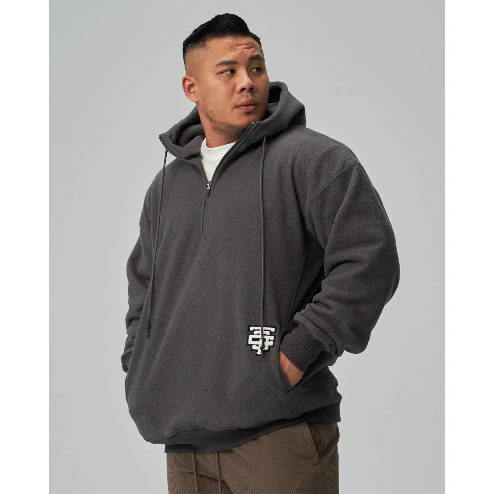 TEAMJOINED TJTC EMBROIDERED PATCH SHERPA HOODIE-FOSSIL GREY