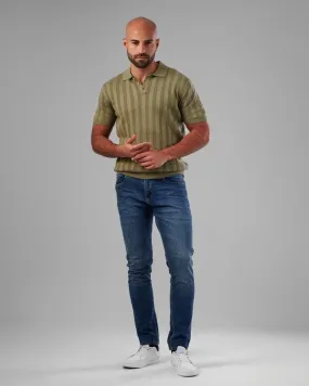 TEXTURED KNIT POLO SHIRT  - LIGHT OLIVE