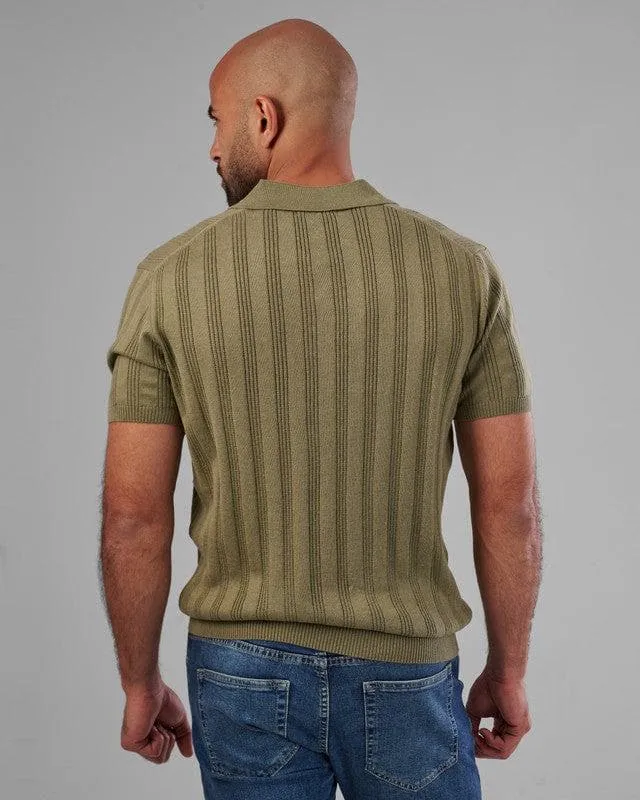 TEXTURED KNIT POLO SHIRT  - LIGHT OLIVE