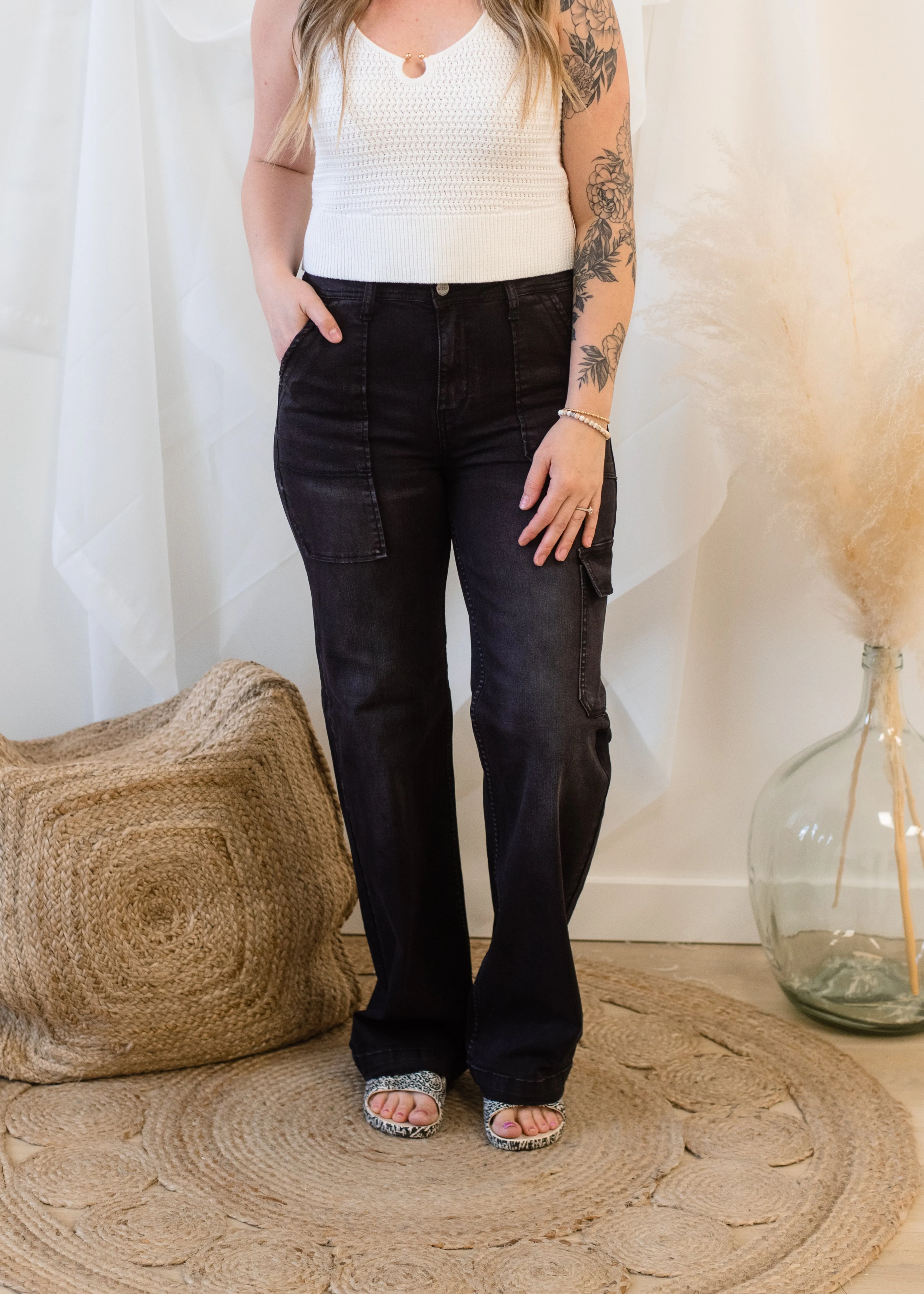 The Black High Rise Cargo Jeans