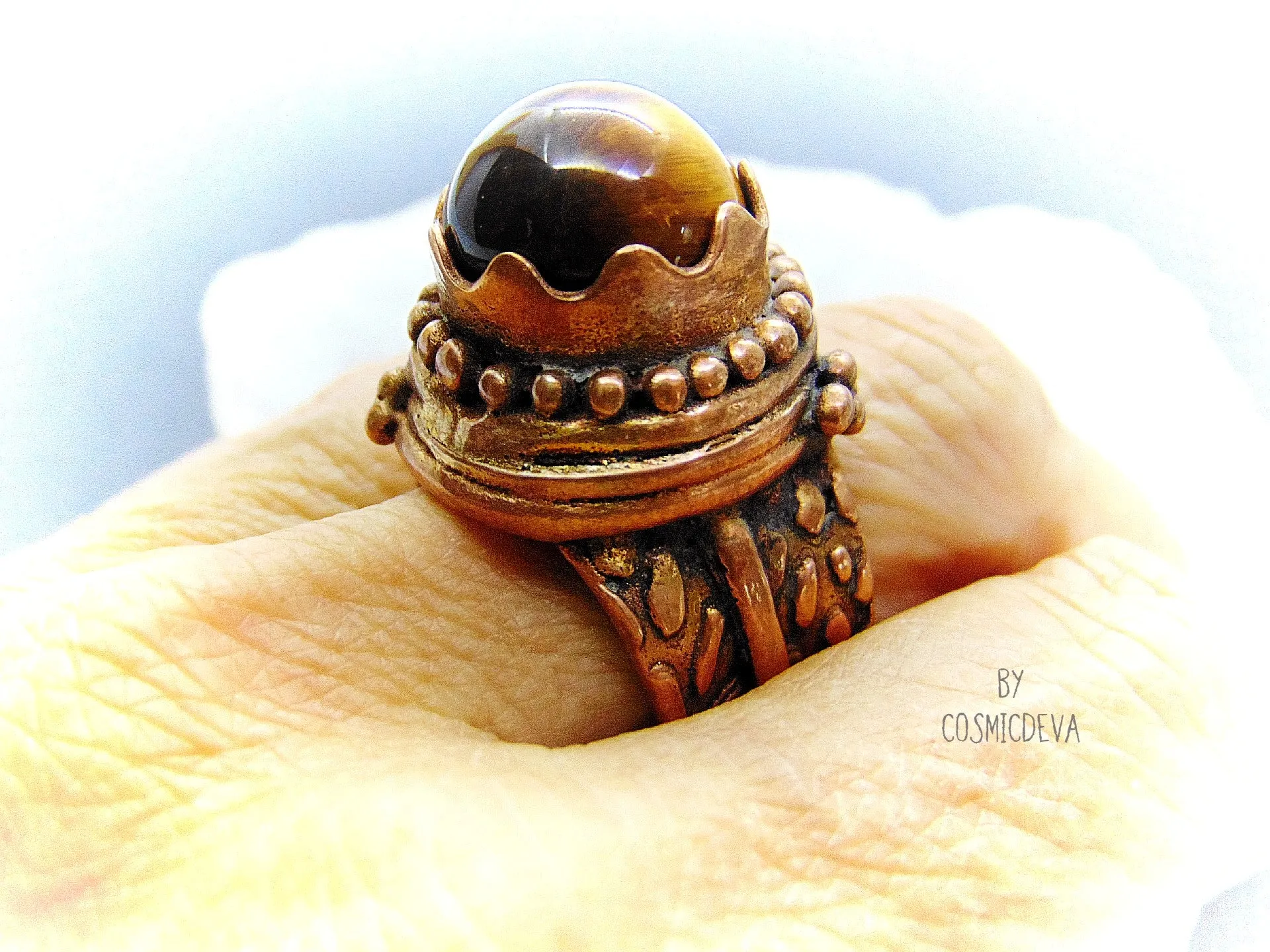 Tigers Eye Gemstone Statement Protection US Size 6.75 -7 Ring