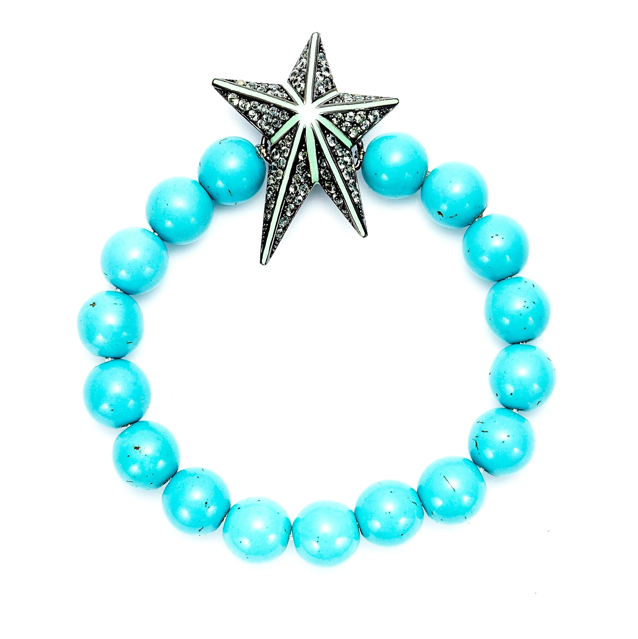 Turquoise Beaded Bracelet with Sterling Silver Star, Mint Enamel & Green Sapphires