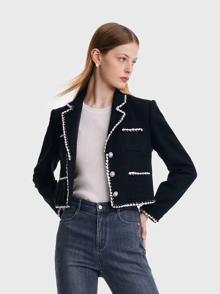 Tweed Contrast Trim Women Crop Jacket