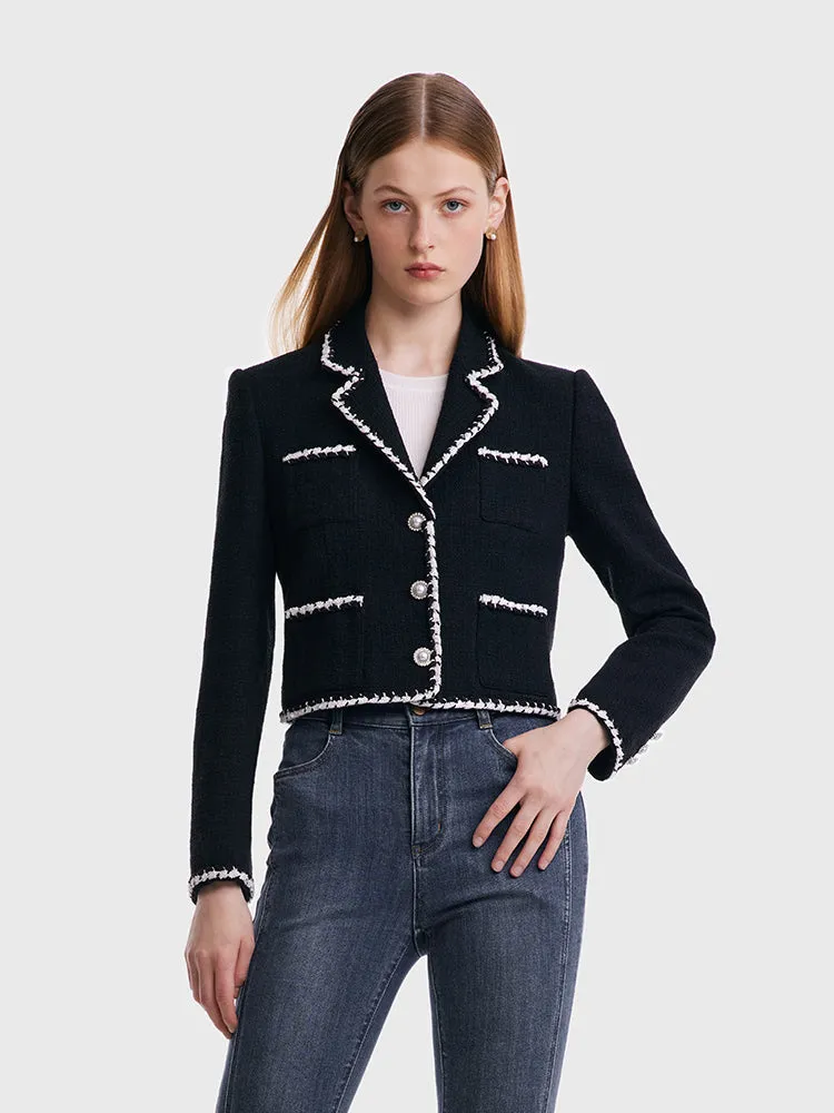 Tweed Contrast Trim Women Crop Jacket