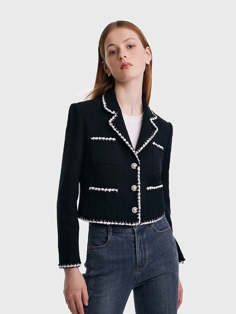 Tweed Contrast Trim Women Crop Jacket