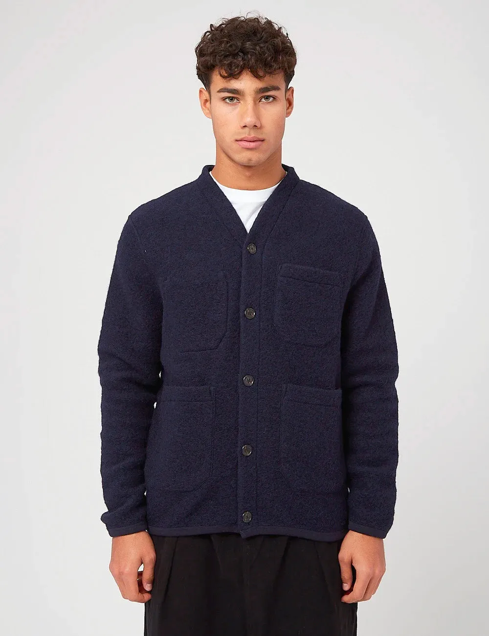 Universal Works Cardigan (Wool Fleece) - Navy Blue