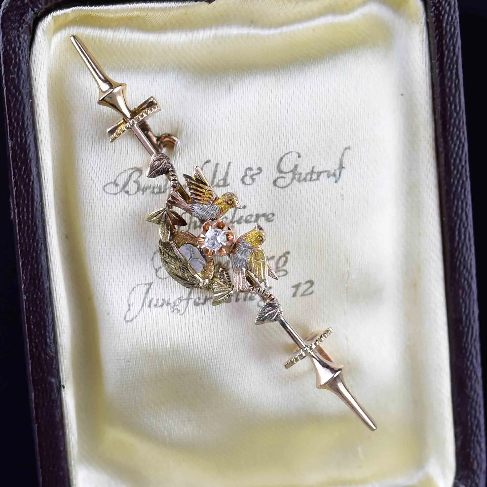 Vintage 14K Gold Diamond Swallow Bird Brooch