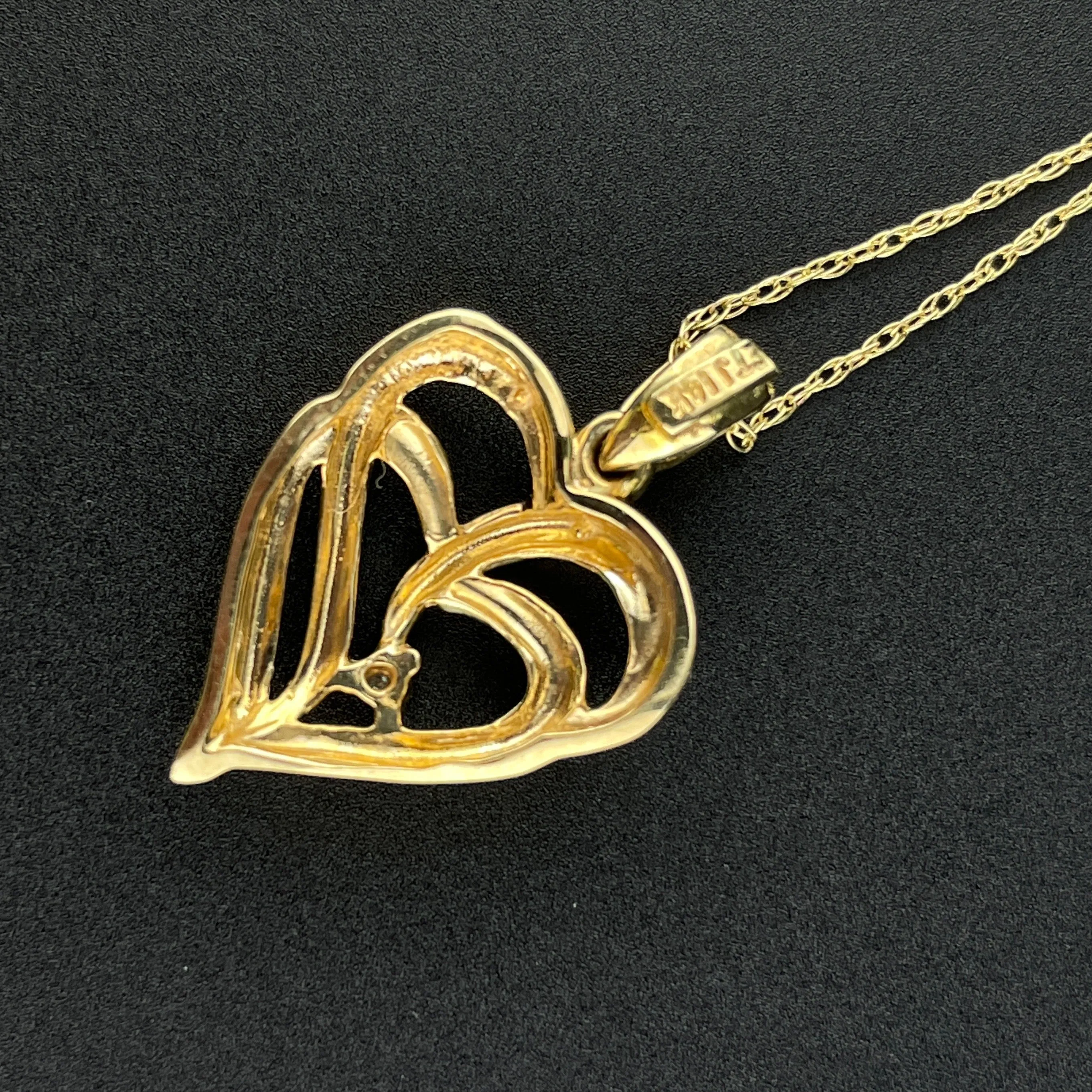 Vintage 14K Gold Double Heart Diamond Pendant Necklace