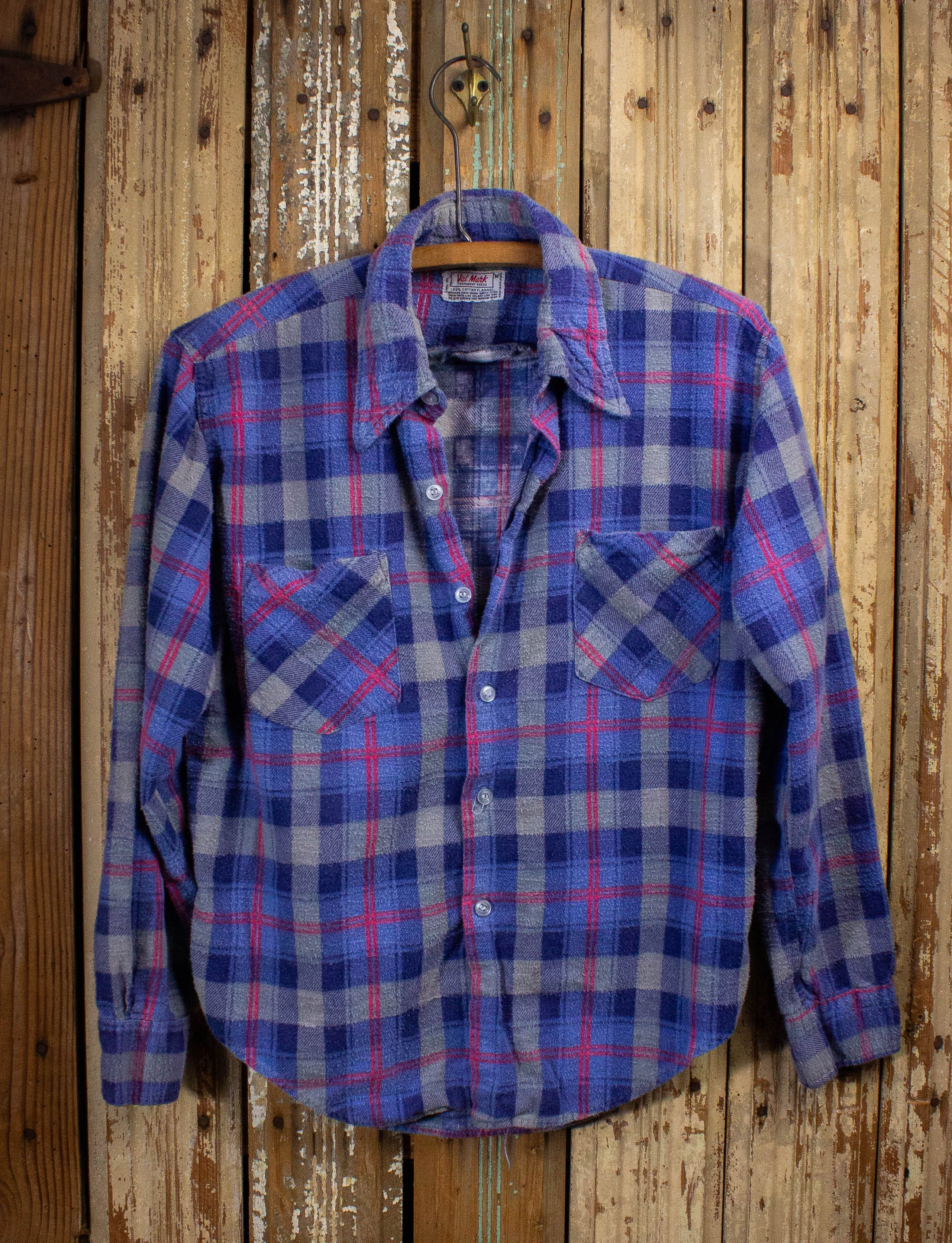 Vintage Val Mark Plaid Flannel Shirt Blue Medium