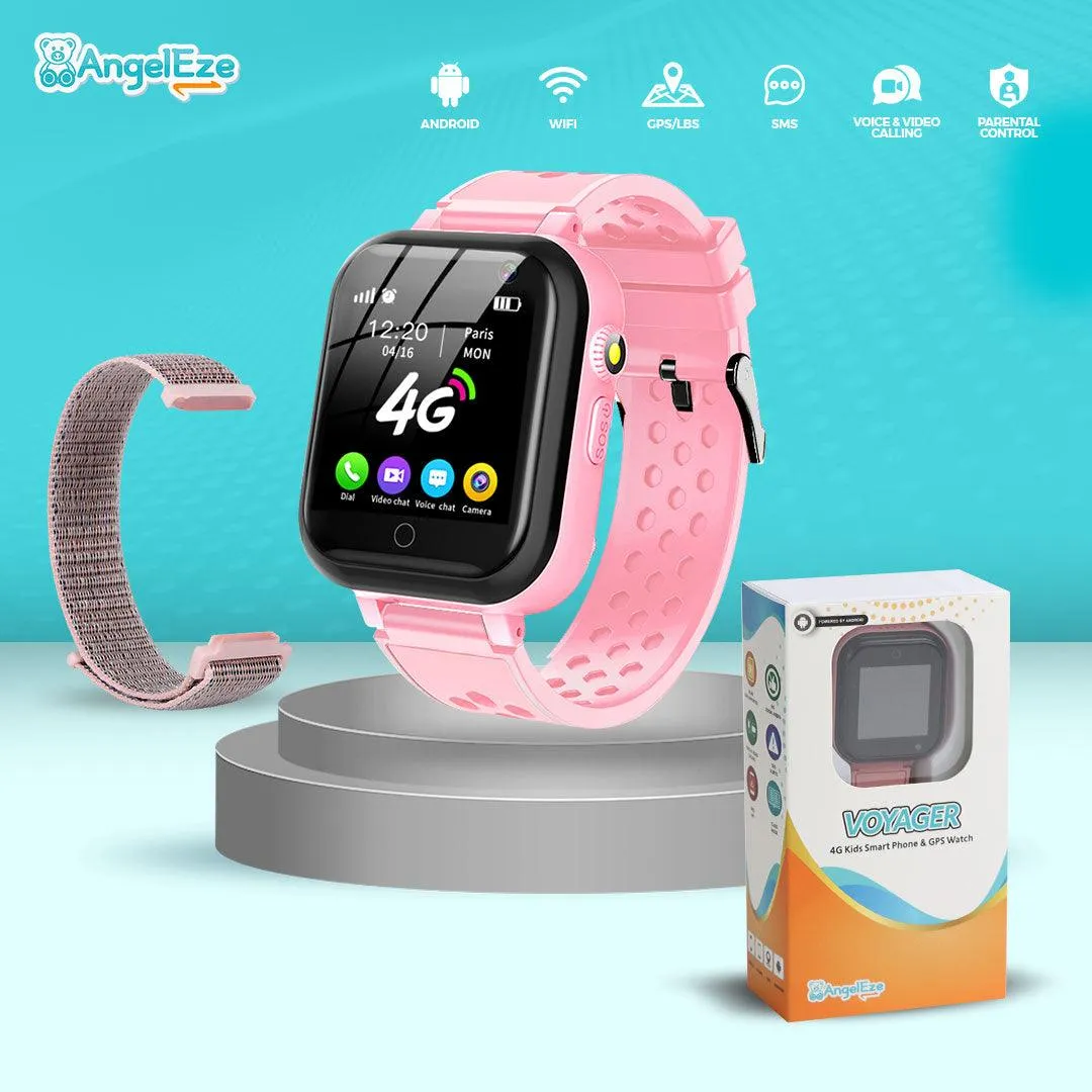 Voyager - Kids 4G LTE Android Smart Watch - 512 RAM   4GB ROM, SMS, Wifi, GPS Tracking and Video Calling - IP67 Water Resistant