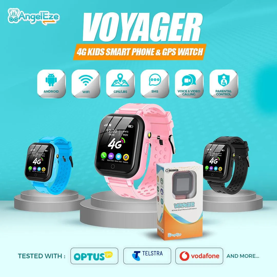 Voyager - Kids 4G LTE Android Smart Watch - 512 RAM   4GB ROM, SMS, Wifi, GPS Tracking and Video Calling - IP67 Water Resistant