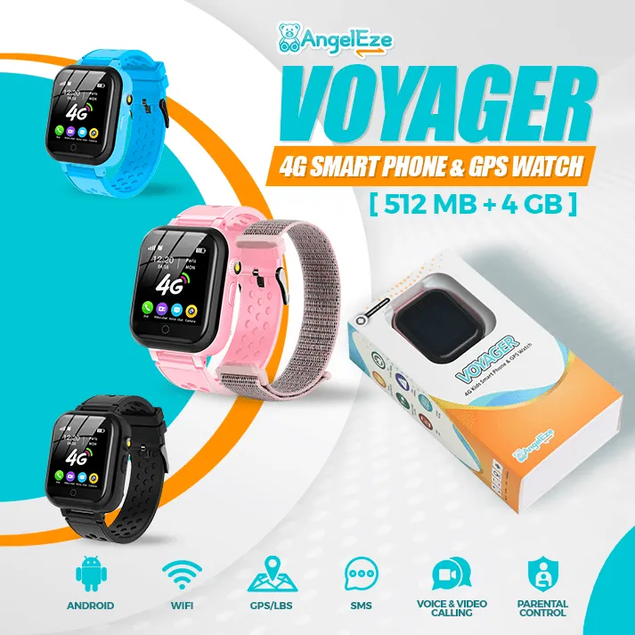 Voyager - Kids 4G LTE Android Smart Watch - 512 RAM   4GB ROM, SMS, Wifi, GPS Tracking and Video Calling - IP67 Water Resistant