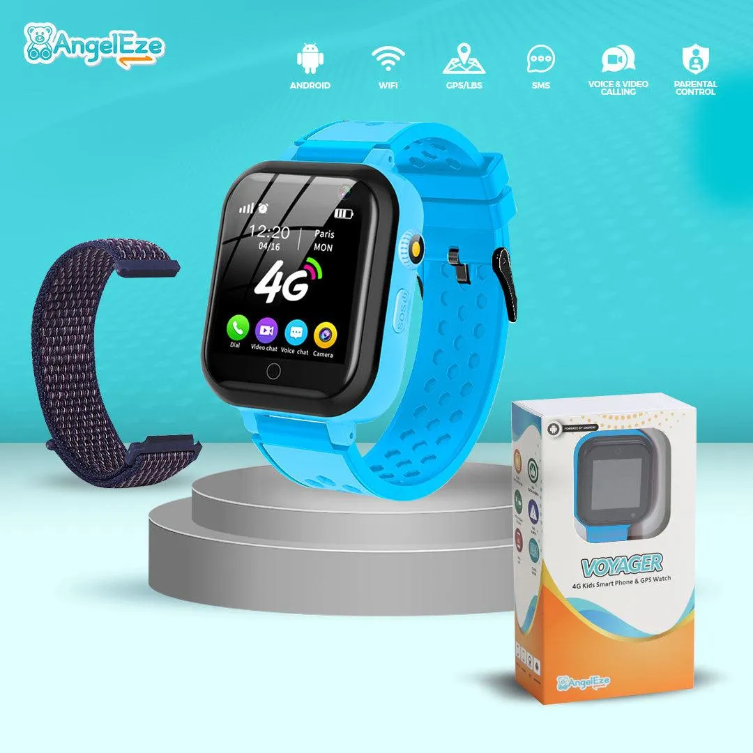 Voyager - Kids 4G LTE Android Smart Watch - 512 RAM   4GB ROM, SMS, Wifi, GPS Tracking and Video Calling - IP67 Water Resistant